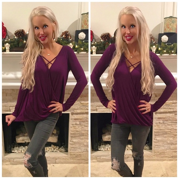 🛍LAST 1! Plum Criss Cross Surplice Tunic! - Picture 2 of 5